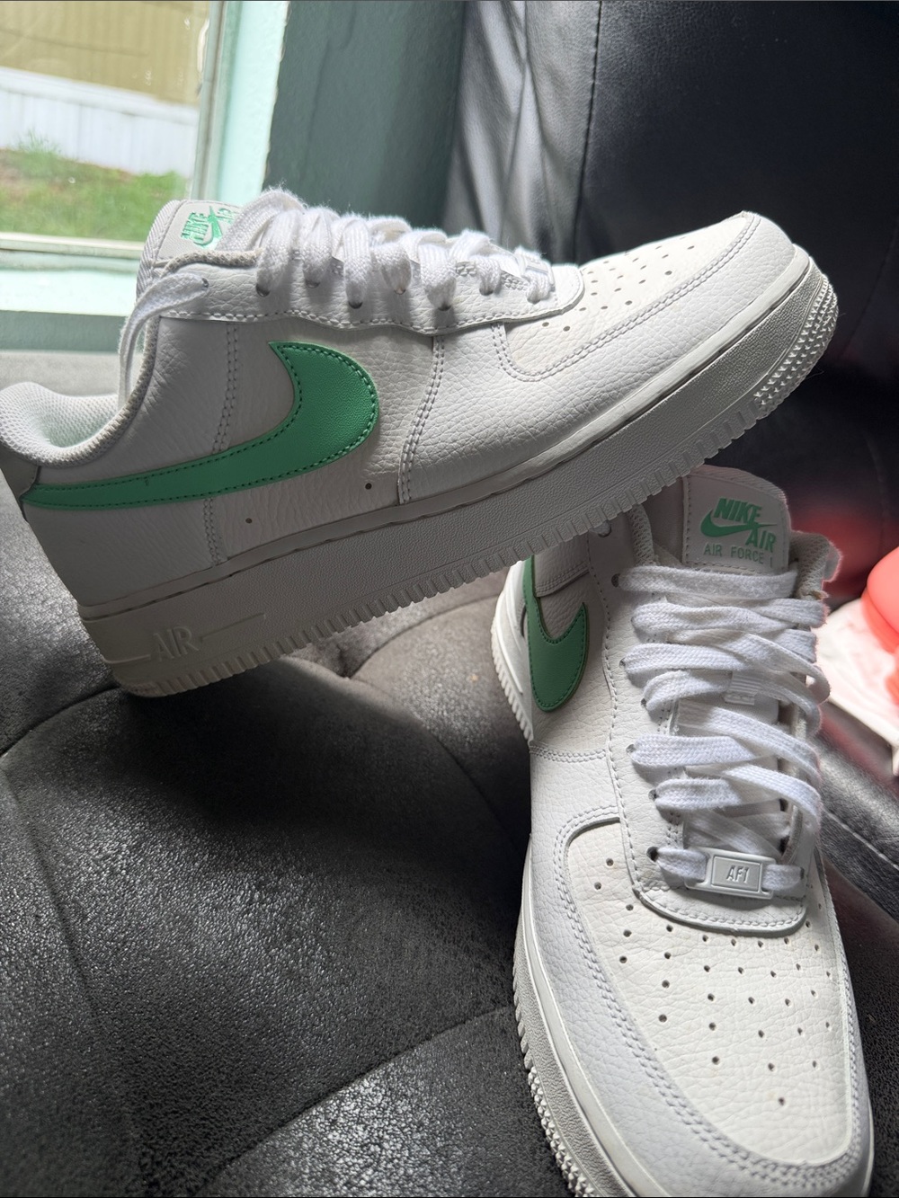 Nike White Low-Top Sneakers with Green Swoosh